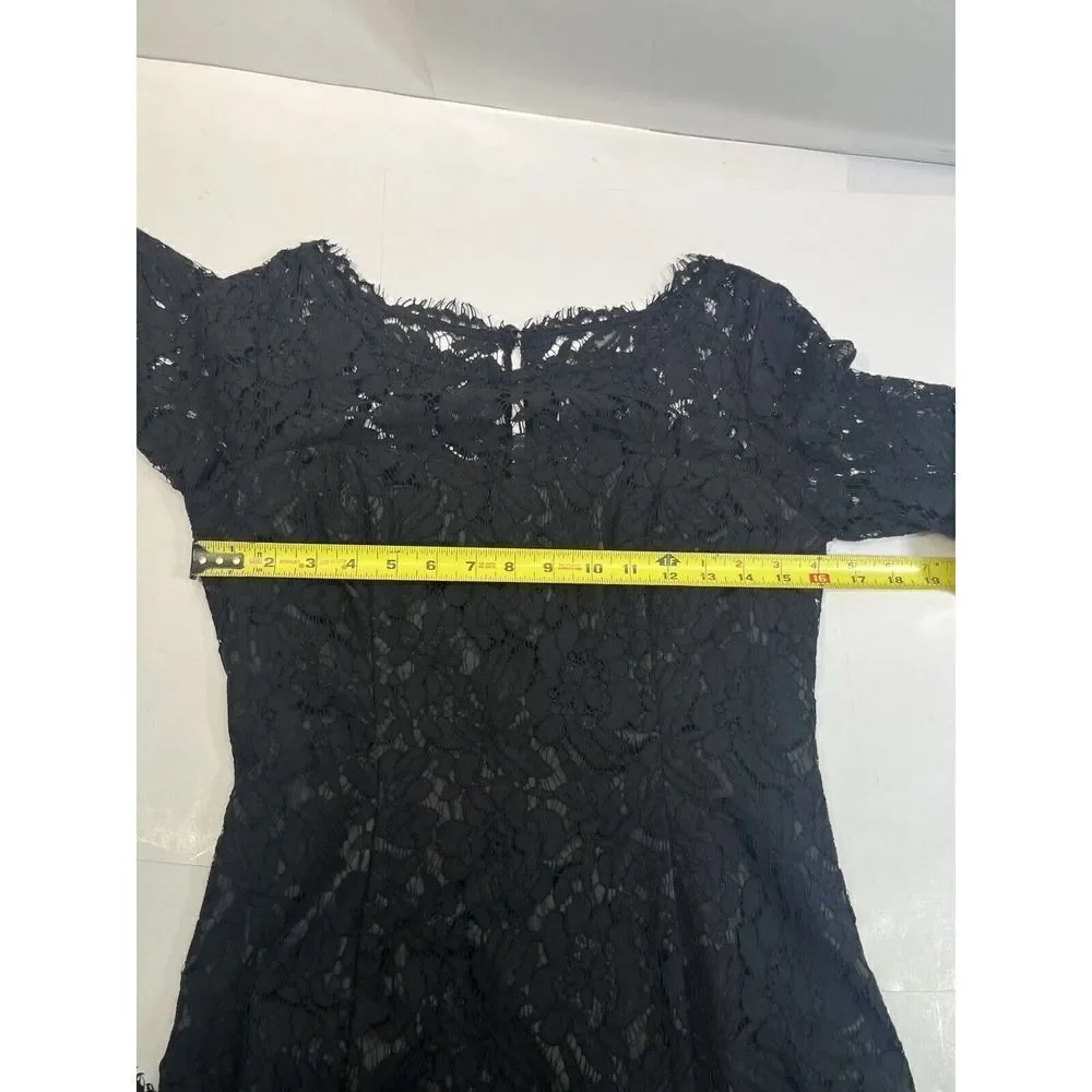 Eliza J Womens Size 4 Black Lace‎ Dress Sheer 3/4 Sleeve A-Line Fit Flare Lined